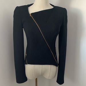 WILLOW Wool Black Asymmetrical Gold Zip Jacket